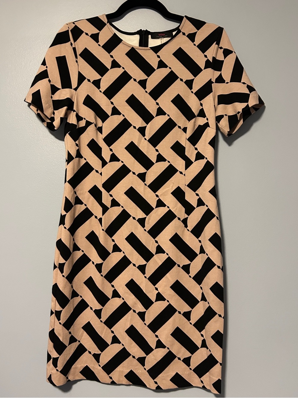 Trina Turk Black and Beige Geometric Shift Dress